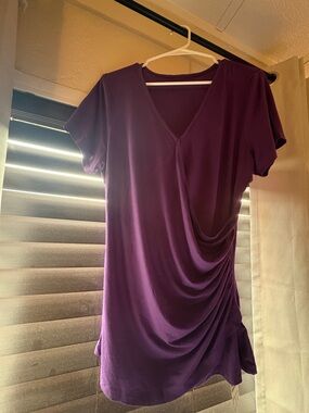 Draped V-Neck Short Sleeve Top - Deep Plum